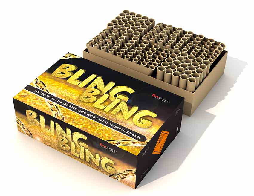 Détail du contenu du carton du feu d'artifice automatique Bling bling